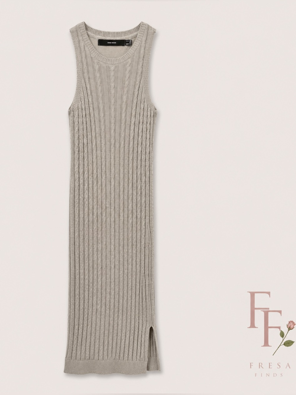 Vero Moda Oatmeal Ribbed Knit Midi Dress Small Sleeveless Side Slit Sweater